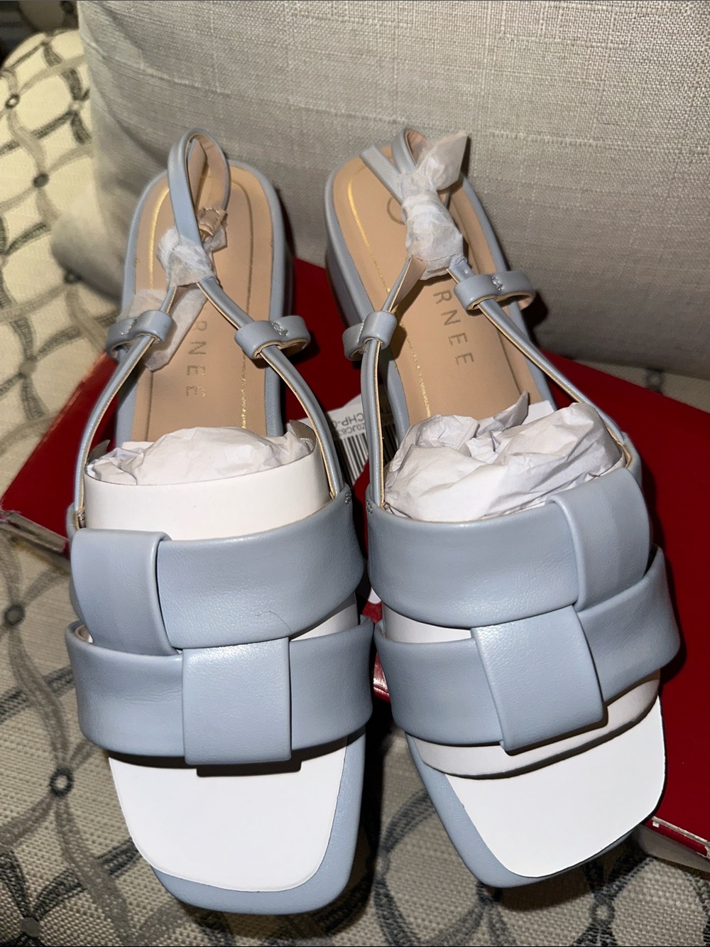 Light Blue Woven Slingback Sandals for Women